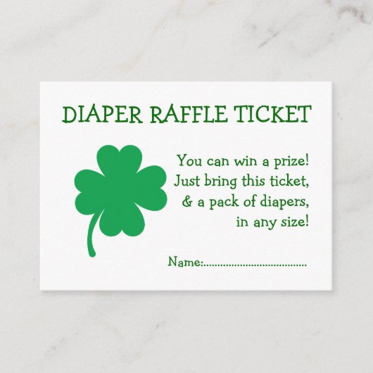 Luier Raffle Ticket Lucky Shamrock Genderneutraal Informatiekaartje (Voorkant)
