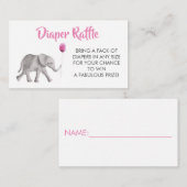 Luier Raffle Ticket Olifant Baby shower, Roze Informatiekaartje (Voorkant / Achterkant)