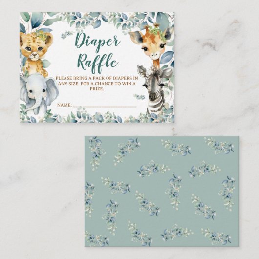 Luier Raffle Ticket Sage Groene Safari Thema Informatiekaartje (Voorkant / Achterkant)