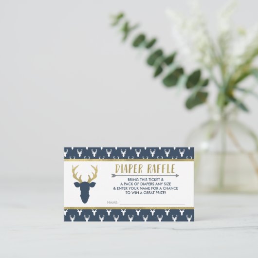 Luier Raffle Ticket, Woodland Deer, Baby shower Informatiekaartje (Staand voorkant)