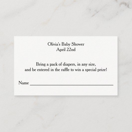 Luier Raffle Ticket, Zwart Script | Rosegold Informatiekaartje (Achterkant)