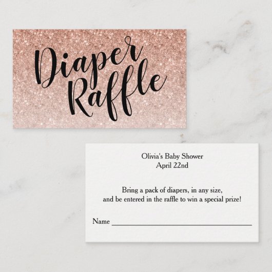 Luier Raffle Ticket, Zwart Script | Rosegold Informatiekaartje (Voorkant / Achterkant)