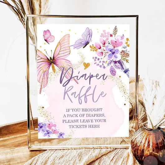 Luier Raffle Vlinder Bloemen Tuin Baby shower Poster