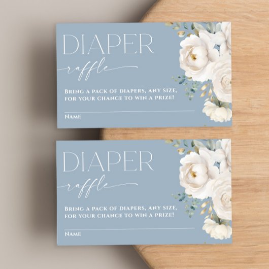 Luierloterij boho stoffig blauw wit bloemen elegan informatiekaartje