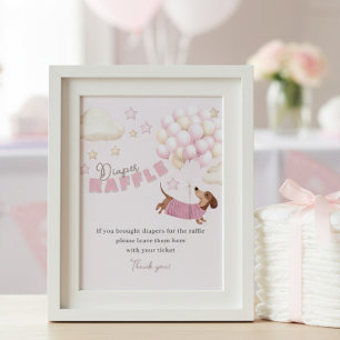 Luierloterij Dachshund Roze Baby Shower Spel Poster