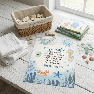 Luierloterij Onder de Zee Walvis Baby shower Informatiekaartje