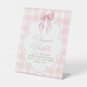 Luierloterij Roze Strik Baby Shower Tafelbord Reclamebord Met Voetstuk