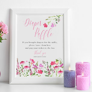 Luierloterij Roze Wilde Bloem Baby Shower Poster