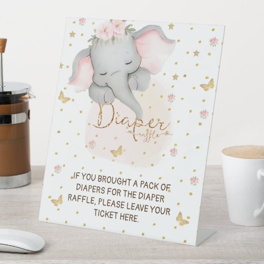 Luierloterij slapende olifant roze reclamebord met voetstuk (Insitu)