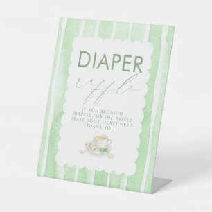Luierraffle groene babyshower tafelkaart reclamebord met voetstuk