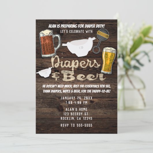 Luiers & Bierfeest Man Mannen Papa om te douchen Kaart (Staand voorkant)