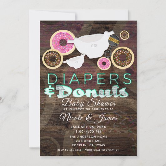 Luiers & Donuts Rustiek Houten Partij Baby shower Kaart (Voorkant)