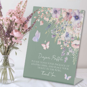 Luiers Lotterij Vlinder Wilde Bloemen Baby Shower Reclamebord Met Voetstuk
