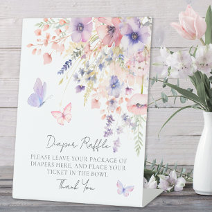 Luiers Lotterij Vlinder Wilde Bloemen Baby Shower Reclamebord Met Voetstuk
