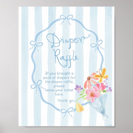 Luierverloting Whimsical Blue stripes Baby shower Poster (Voorkant)