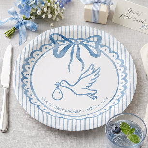 Luimige Blauwe Aquarel Lint Streep Baby Borrel Papieren Bordje