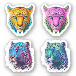 Luipaard - 4-pack kleurrijke luipaard print & wild sticker