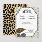 Luipaard afdrukken en Silver Accent Shower uitnodi Kaart (Voorkant / Achterkant)