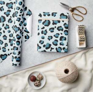 Luipaard afdrukken, luipspuiten, blauwe luipaard cadeaupapier