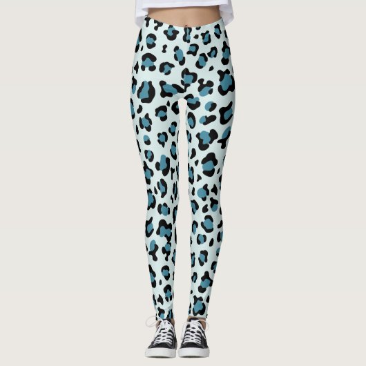 Luipaard afdrukken, luipspuiten, blauwe luipaard leggings (Voorkant)