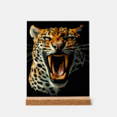 Luipaard brullende aanvalskop acryl bord (Voorkant)