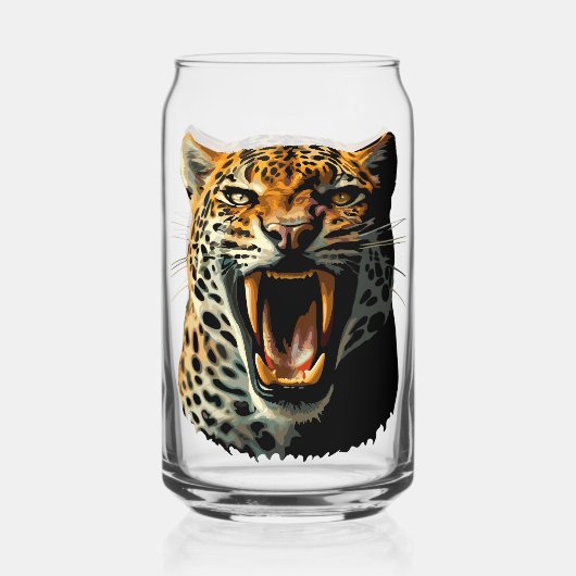 Luipaard brullende aanvalskop blikvorm glas (Achterkant)