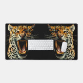 Luipaard brullende aanvalskop bureaumat (Keyboard & Muis)
