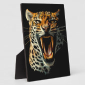 Luipaard brullende aanvalskop fotoplaat (Zijkant)