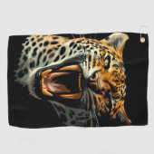 Luipaard brullende aanvalskop golfhanddoek (Horizontaal)