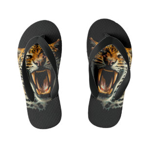 Luipaard brullende aanvalskop kinder teenslippers