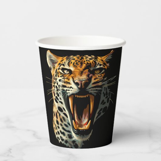 Luipaard brullende aanvalskop papieren bekers (Achterkant)