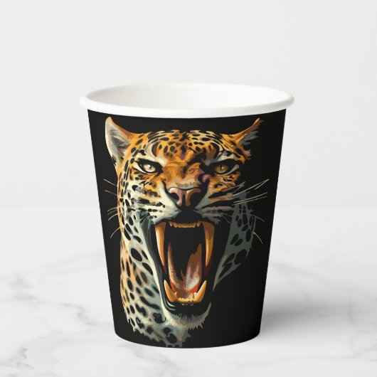 Luipaard brullende aanvalskop papieren bekers (Voorkant)