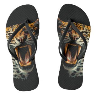 Luipaard brullende aanvalskop teenslippers