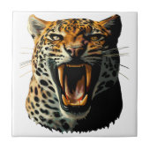 Luipaard brullende aanvalskop tegeltje (Voorkant)
