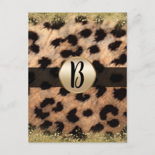 Luipaard Cheetah Goud Glitter Monogram Folder Verz Aankondigingskaart