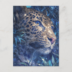 Luipaard dat door Indigo Aquarel Jungle gluurt Briefkaart