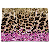 Luipaard Dierenprint Goud Roze Glitzy Glitter Groot Cadeauzakje (Voorkant)