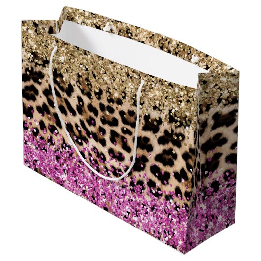 Luipaard Dierenprint Goud Roze Glitzy Glitter Groot Cadeauzakje (Achterkant Gekanteld)
