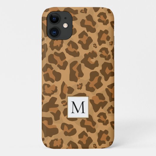 Luipaard dierenprint, monogram in bruine tinten Case-Mate iPhone case (Achterkant)