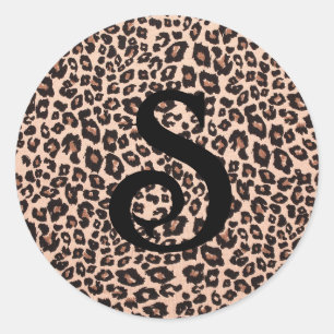 Luipaard Dierenprint Monogram Ronde Sticker