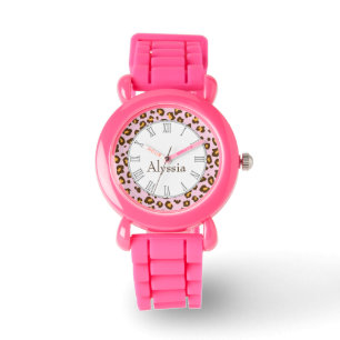 Luipaard dierenprint roze naam polshorloge horloge