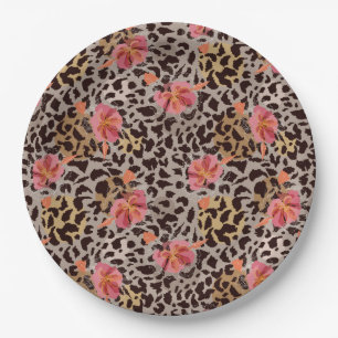 Luipaard Dierprint en Roze Bloemen Papieren Bordje