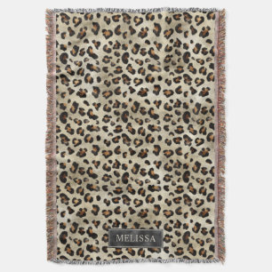 Luipaard Dierprint Met Zwarte Nep Folie En Naam Deken