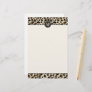 Luipaard Dierprint Met Zwarte Nep Folie Monogram Briefpapier