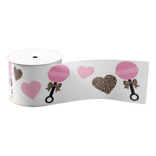 Luipaard en Roze Baby rammelaar Grosgrain Lint