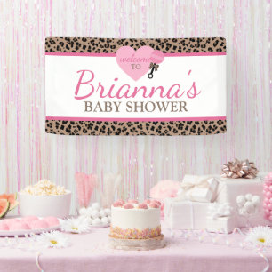 Luipaard en Roze Baby shower Welkom Spandoek