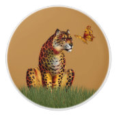 Luipaard en vlinder keramische knop (Voorkant)