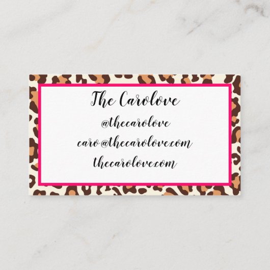 "Luipaard en warmroze" Visitekaartje (Achterkant)