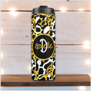Luipaard en Zebra Bont Print Gepersonaliseerd Thermosbeker