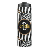 Luipaard en Zebra Stripes Print gepersonaliseerd Thermosbeker (Voorkant)